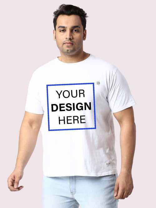Men Plus Size White Front Customised Printed Round Neck T-Shirt