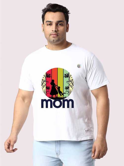 Men Plus Size White Mom Love Printed Round Neck T-Shirt