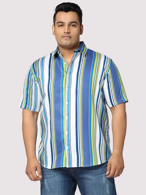Relax Digital Printed Striped Half Shirt Men's Plus Size