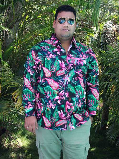 Tropical Jungle Printed Cotton Full sleeve Men's Plus size