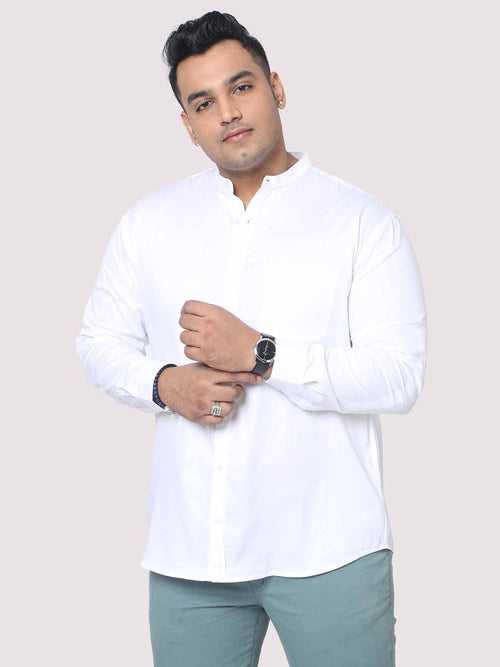 White Mandarin Collar Men's Plus Size Cotton Full Shirt