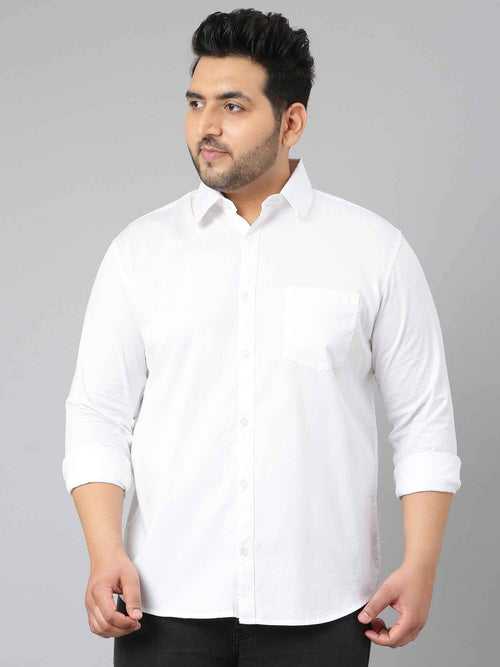 White Solid Stretchable Cotton Shirt Men's Plus Size