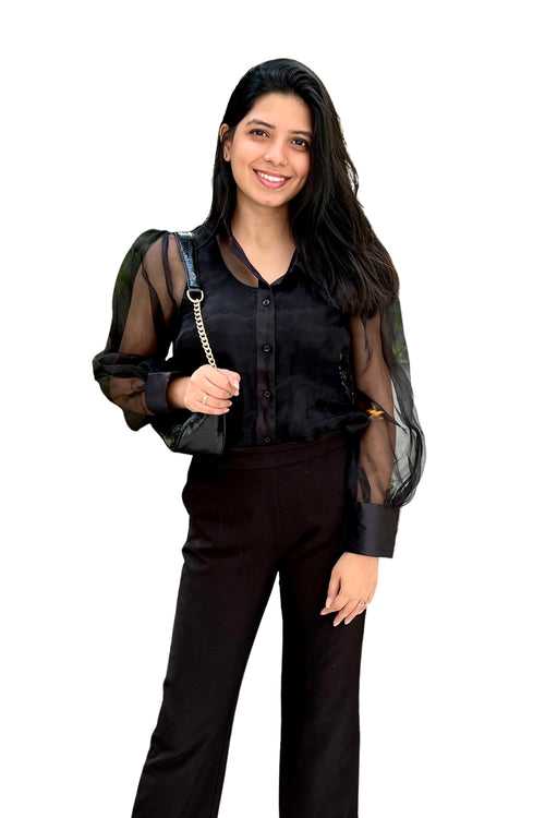 Organza Shirt with Long Bramisole