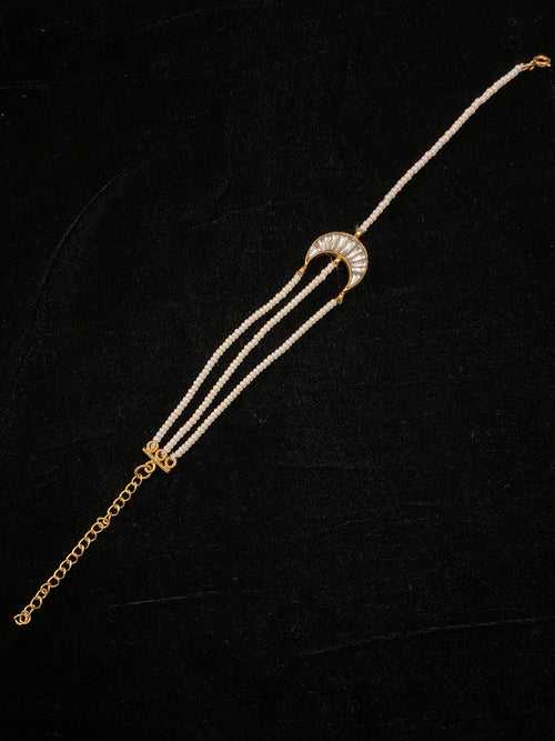 Crescent Moon Kundan Bracelet With Gold Polish