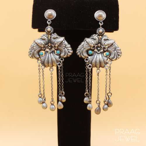 Aswini 925 Silver Earrings With Oxidized Polish 0111 | Deisgner Peacock Earrings