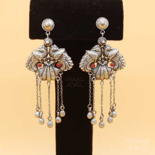Sneh 925 Silver Earrings With Oxidized Polish 0110 | Peacock Earrings | Designer Earrings