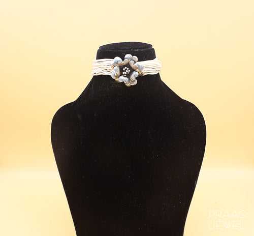 Sandhija Floral 925 Silver Choker Necklace With Oxidised Polish 0086