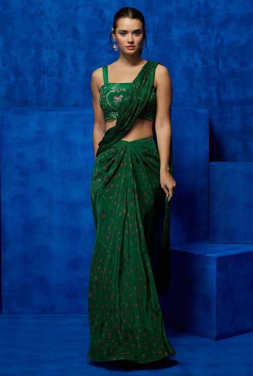 Emerald Bloom- Drape saree