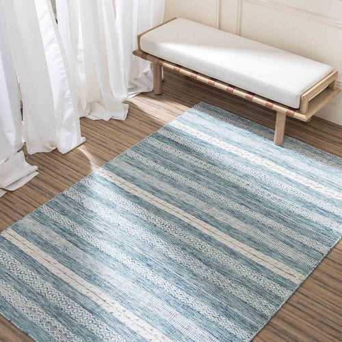 Sky-Blue Flat Weave Wool Rug