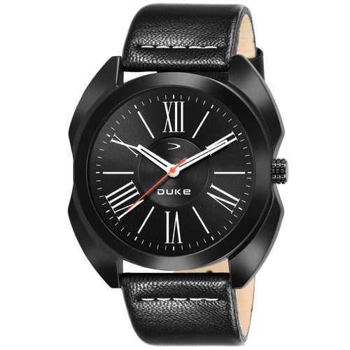 Duke Leather Band Analog Display Round Dial Men Watch Black Dial (DK501RM01S)