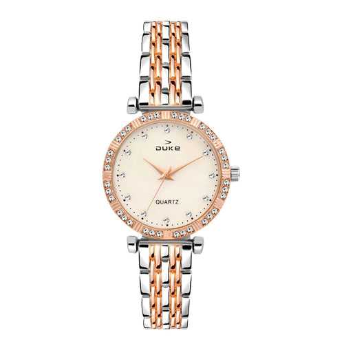 Duke Formal Analogue Silver Wrist Watch with Studded dial Bracelet Chain for Women (DK7008RW02C)