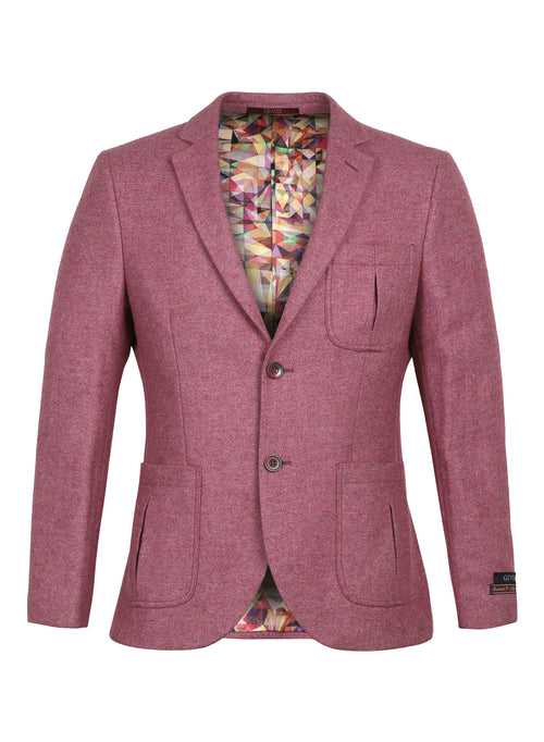 Pink Tweed Solid Notch Collar Jacket