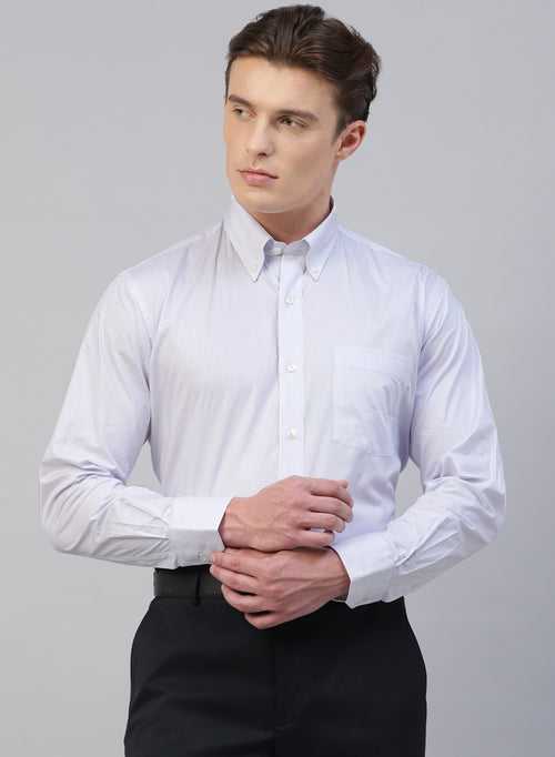 White & Light Blue 100% Cotton Stripe Button Down  Formal Shirt