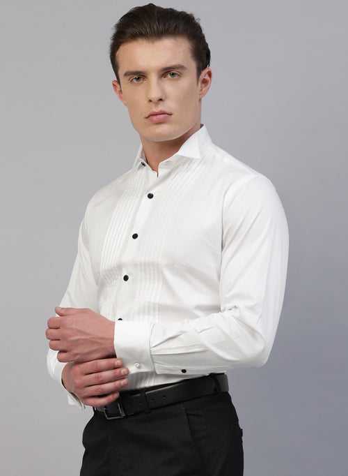 White 100% Cotton Solid Tuxedo Shirt