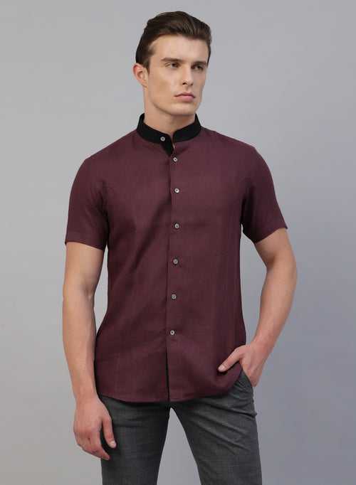 Maroon 100% Linen Solid Shirt