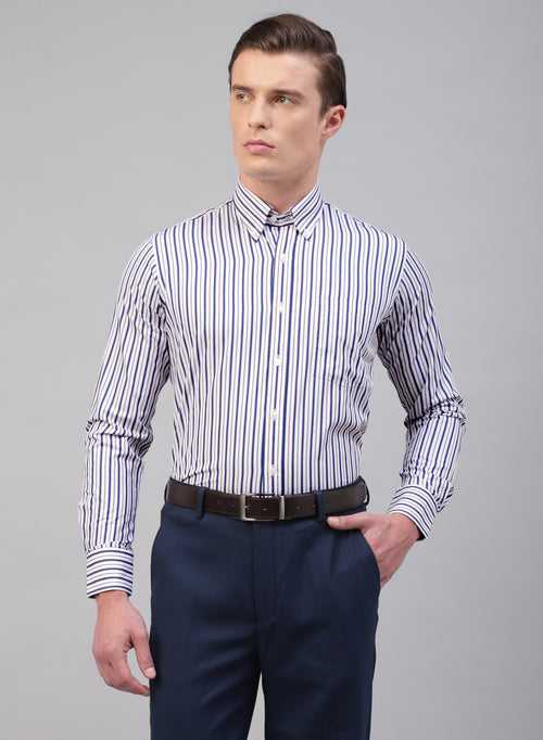 White & Blue 100% Cotton Stripe Formal Shirt