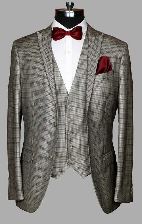 Beige Check Designer Suit