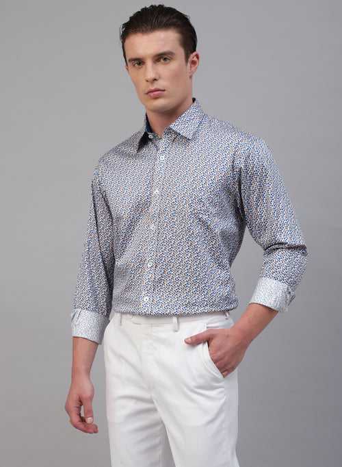 Blue 100% Cotton Printed Casual Shirts