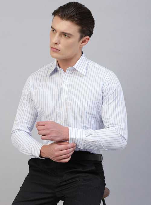 White & Light Blue 100% Cotton Stripe Formal Shirt