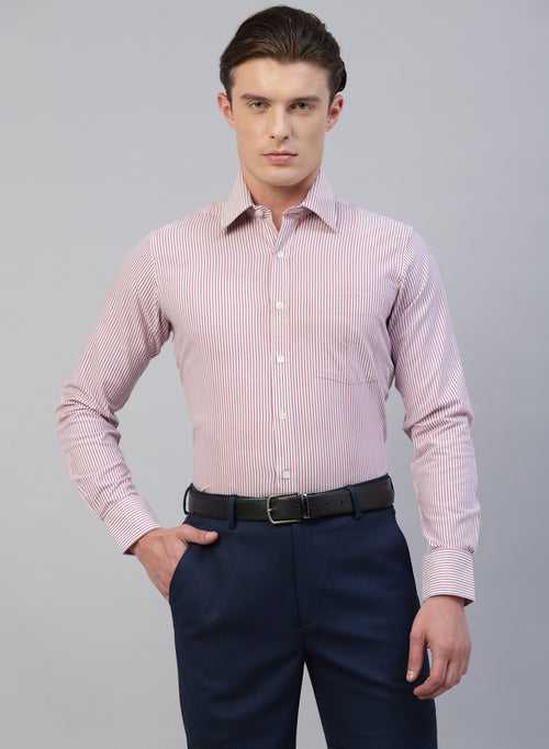 White & Onion Pink 100% Cotton Stripe Formal Shirt