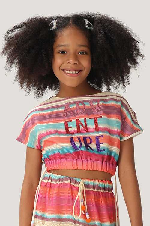 One Friday Kids Girls Multicolored Round Neck Crop Top