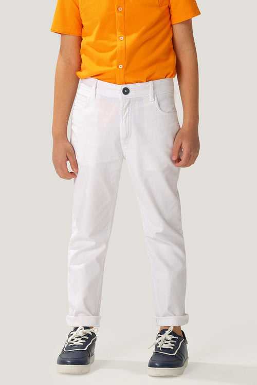 One Friday Kids Boys White Cotton Embroidery Trouser