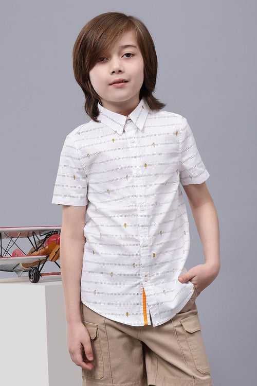 One Friday Kids Boys Off White Cotton Half Sleeves Shirt