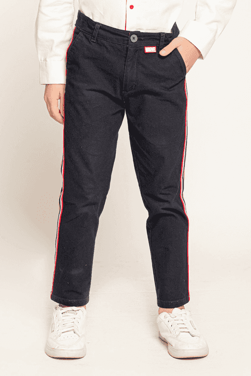 One Friday Navy Blue Solid Trouser