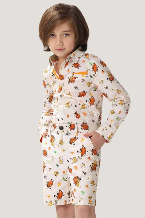 One Friday Kids Boys Off White Disney Pumba Printed Cotton  Short