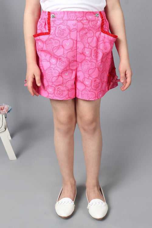 One Friday Kids Girls Snow White Pink Cotton Shorts