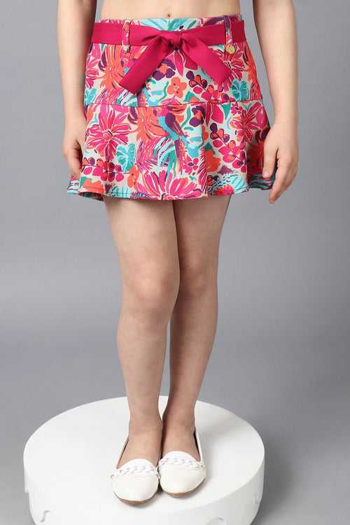 One Friday Kids Girls Multicolored Floral Printed Skirt