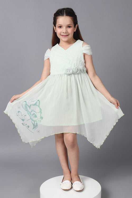 One Friday Girls Green Cold-Shoulder Bambi Dress