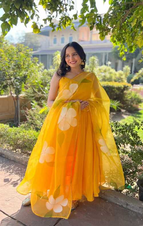 Buy Yellow Plain Suit With Floral Dupatta