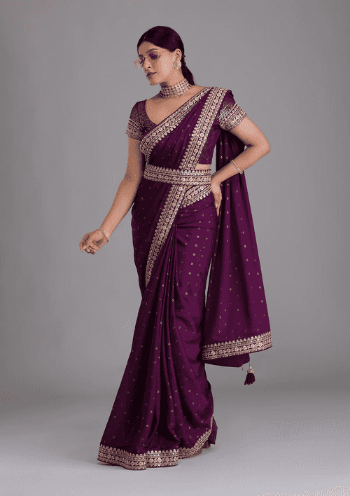 Buy Wine Colour Saree Online At Best Prices - JOSHINDIA