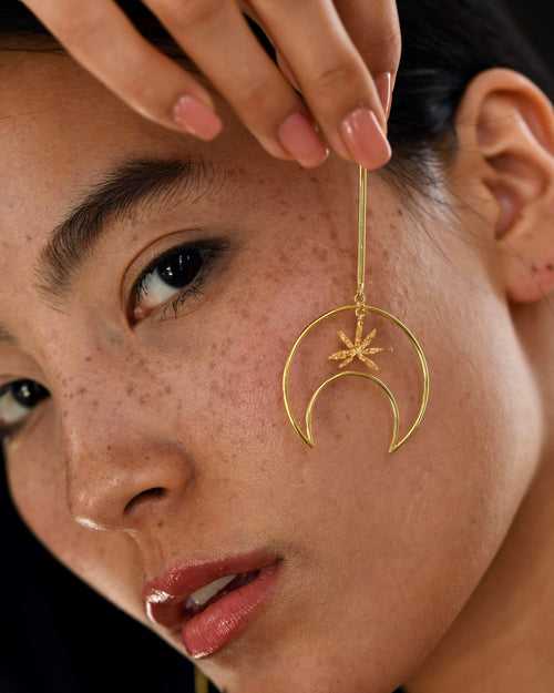 Linear Moon Dangle Earrings