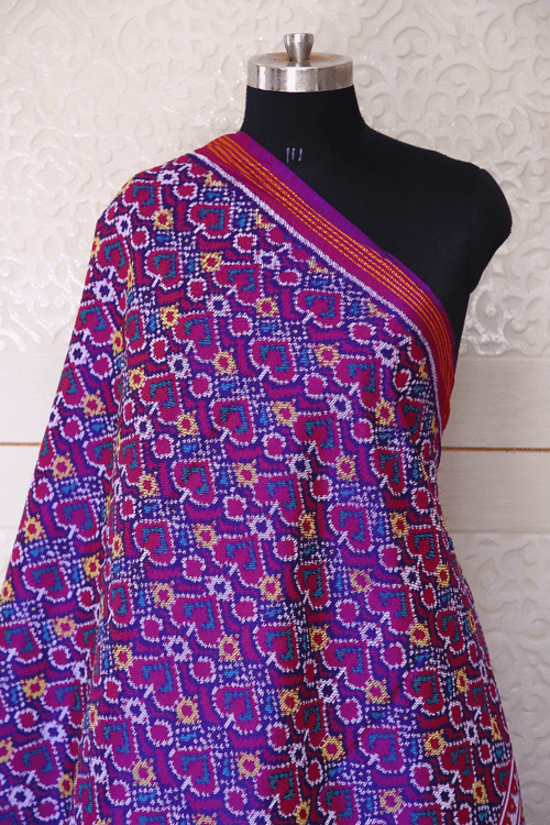 semi double ikat dupatta in Red and purple colour with fancy design