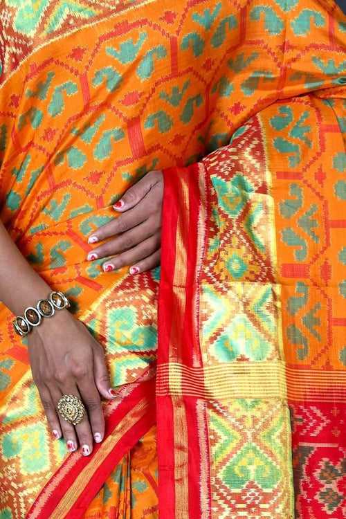 Mustered and Red Patola Saree