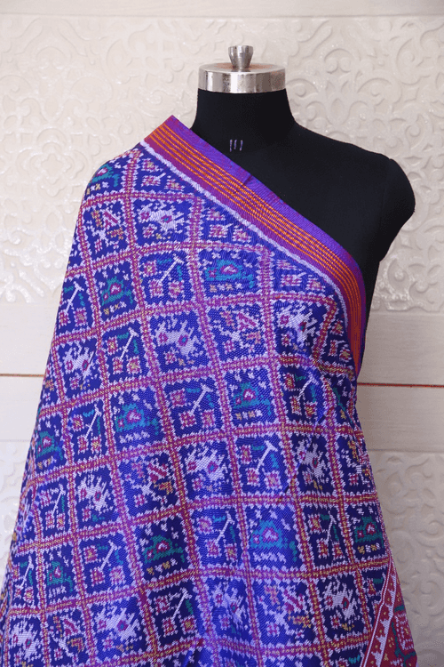 Semi double ikat dupatta in Red and Purple colour with traditional Hathi Popat design