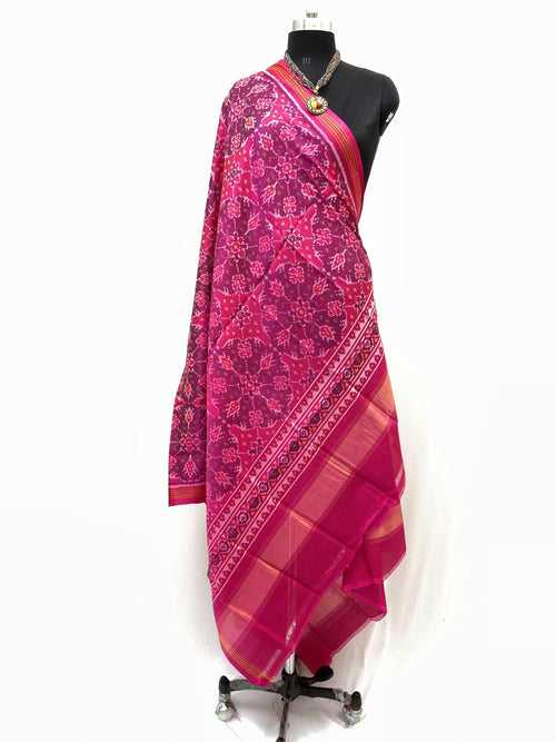 Semi double Ikat Dupatta with Traditional Chhabadi bhat design in pink and purple colour