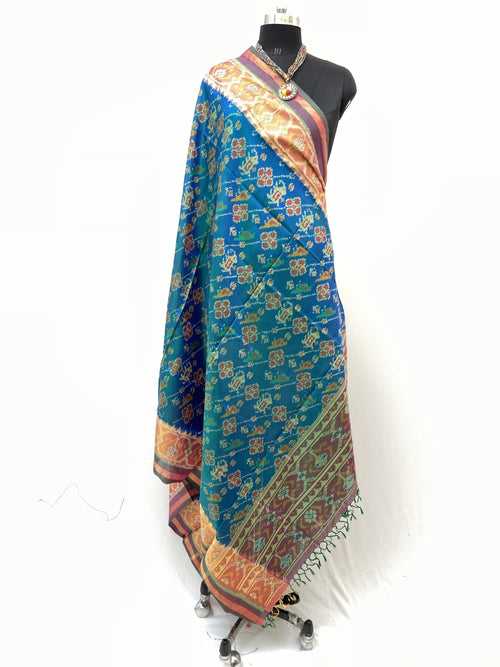Traditional lehriya Hathipopat design in Green and Blue combination