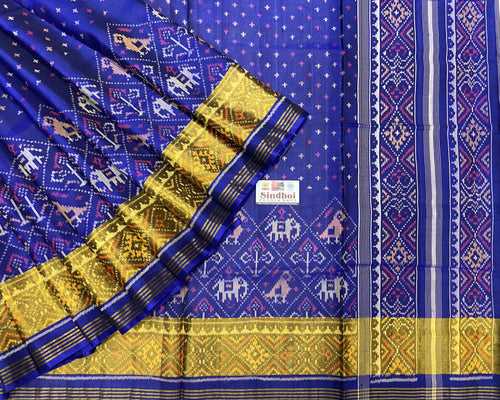 single ikat scut border blue colour narikunj Patola Saree