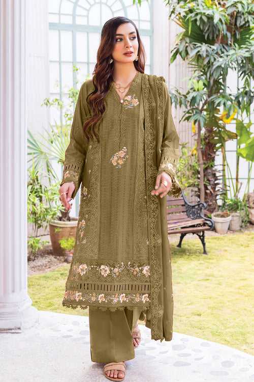 Beautiful Embroidered Mehndi Pakistani Salwar Kameez With Heavy Embroidery Work