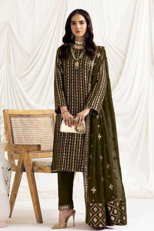 Mehndi Full Embroidered Georgette Pakistani Salwar Kameez With Beautiful Dupatta Work