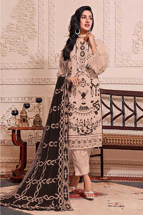 Peach Color Front And Back Work Pakistani Salwar Kameez With Contrast Heavy Dupatta