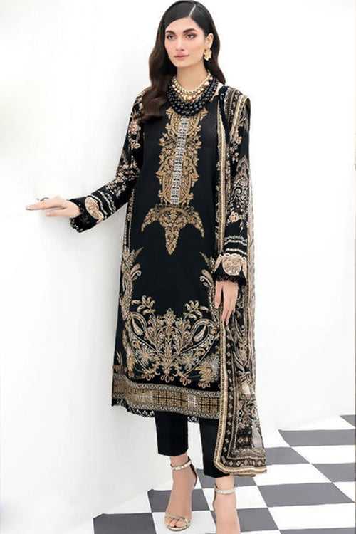 Pure Heavy Cotton Pakistani Suit in Black With Printed Dupatta