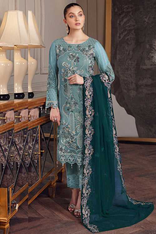 Mint Skyblue Salwar kameez With Contrast Heavy Work Dupatta