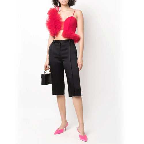 Hot Crop Ruffled Tulle Top - Red