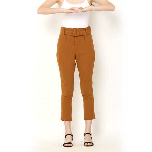 Belted Ankle-Length Pants – Camel Brown