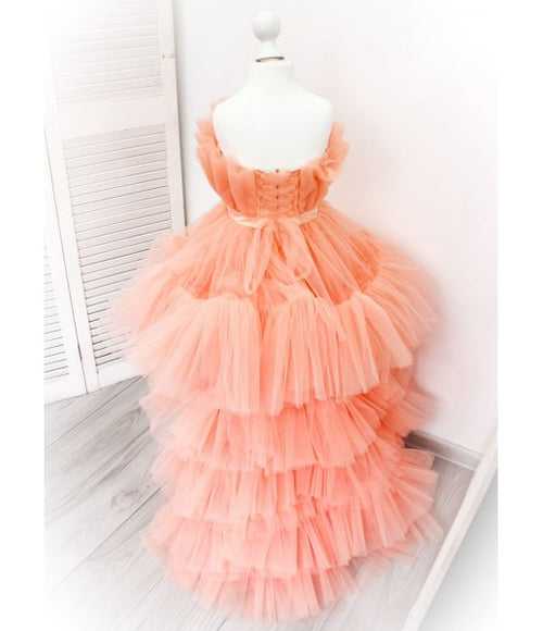 Baby Girl Birthday Dress With Detachable Trail  – Peach