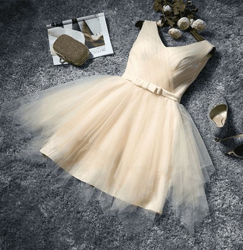 Classic V- Neckline Short Party Wear Dress – Peach